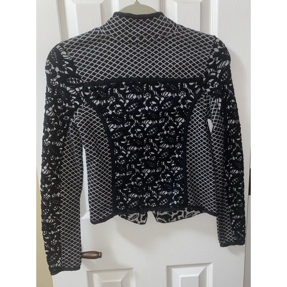 Anthropologie Moth Jacket Women XS Black Jacquard Asymmetrical Moto Zip Lace - Picture 8 of 8